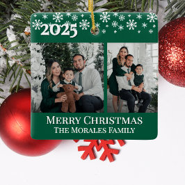 Adorno De Cerámica Elegant 2 Photo Green Keepsake Family Photo