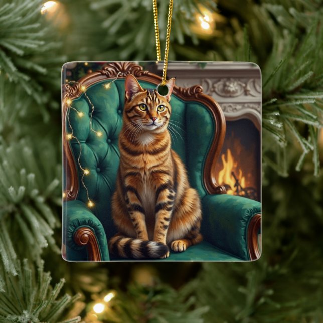 Adorno De Cerámica Elegant Abyssinian Cat Regal Holiday Portrait Art (Árbol)
