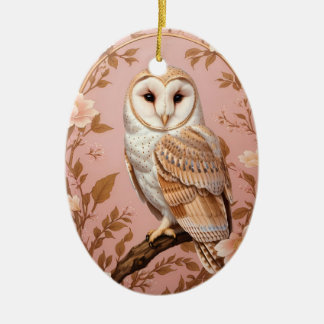 Adorno De Cerámica Elegant Barn Owl Pink and Gold Floral