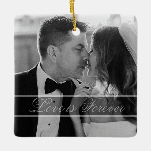 Adorno De Cerámica Elegant Black White Wedding Photo Keepsake  (Anverso)