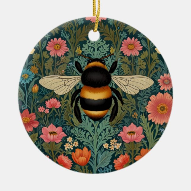 Adorno De Cerámica Elegant boho retro bumblebee spring florals  (Frente)