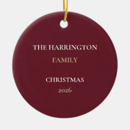 Adorno De Cerámica Elegant Burgundy Family Name Christmas Ornament
