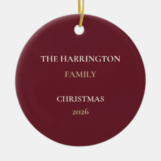 Adorno De Cerámica Elegant Burgundy Family Name Christmas Ornament
