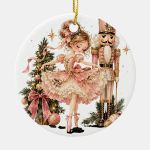 Adorno De Cerámica Elegant Christmas Ballerina & Nutcracker Ceramic O