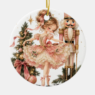 Adorno De Cerámica Elegant Christmas Ballerina & Nutcracker Ceramic O