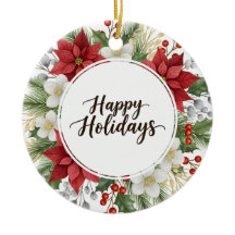 Elegant Festive Floral Happy Holidays Christmas