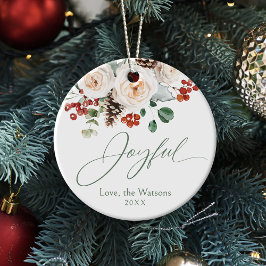 Adorno De Cerámica Elegant Festive Floral Joyful Family Christmas