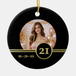 Adorno De Cerámica Elegant Gold Signature Monogram with Photo