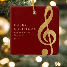 Adorno De Cerámica Elegant Gold Treble Clef Music Choir Christmas