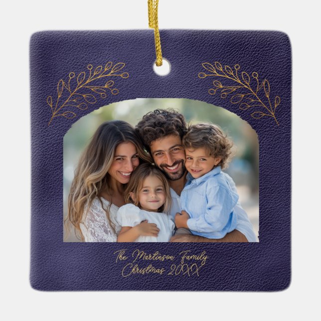 Adorno De Cerámica Elegant Golden Branches Arch Photo Blue (Anverso)