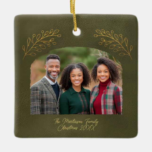 Adorno De Cerámica Elegant Golden Branches Arch Photo Green (Anverso)