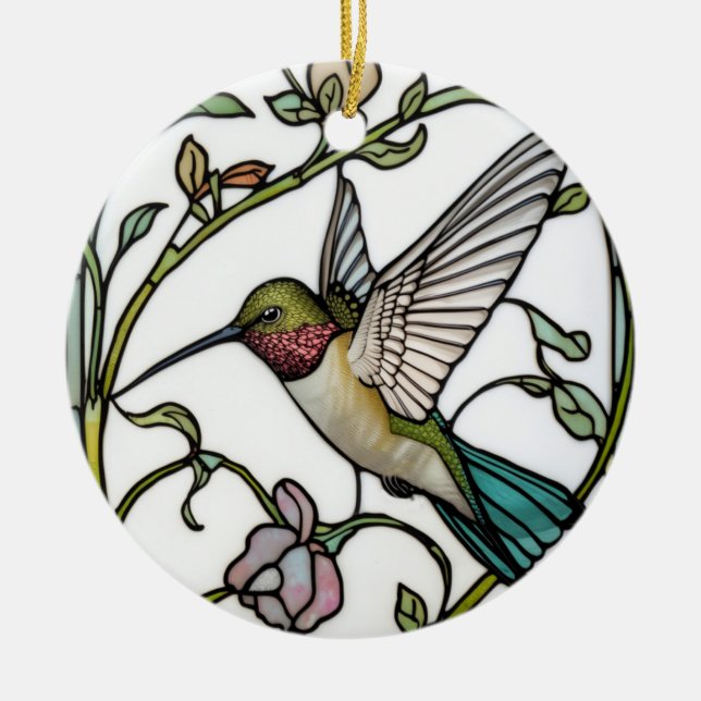 Adorno De Cerámica Elegant hummingbird artwork botanical boho chic (Frente)
