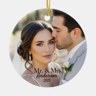 Adorno De Cerámica Elegant Mr & Mrs Custom Wedding Photo Monogram