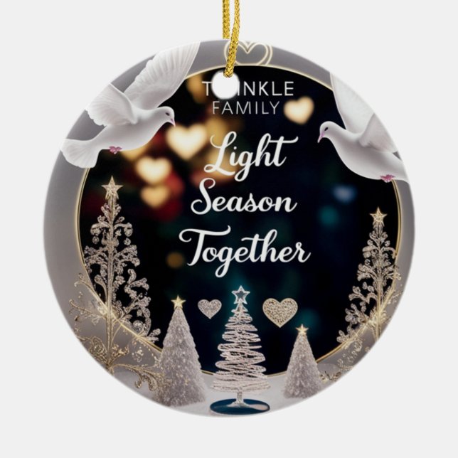 Adorno De Cerámica Elegant Peace Doves Twinkle Family Light Season  (Frente)