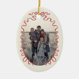 Adorno De Cerámica Elegant Red Ribbon Family Photo Christmas