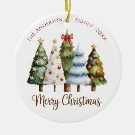 Adorno De Cerámica Elegant Reindeer and Christmas Trees