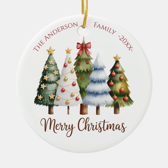Adorno De Cerámica Elegant Reindeer and Christmas Trees (Frente)