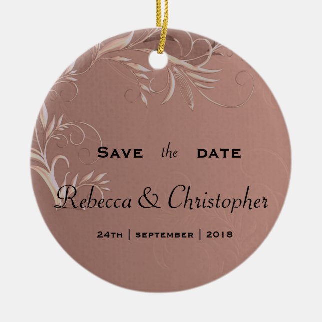 Adorno De Cerámica Elegant Rose Gold Wedding Save the Date (Frente)