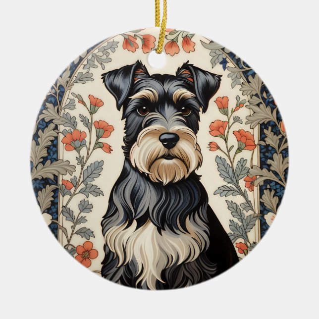 Adorno De Cerámica Elegant Schnauzer William Morris Inspired Floral (Frente)