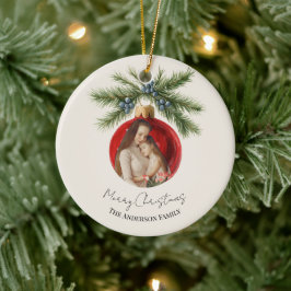 Adorno De Cerámica Elegant Watercolor Christmas Ornament Family Photo