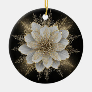 Adorno De Cerámica Elegant White & Gold Floral Ornament