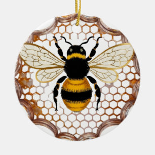 Adorno De Cerámica Elegante Abeja Art Déco Metálica Dorada