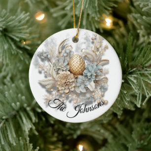 Adorno De Cerámica Elegante Acorn Dorado con Floral - Personalizado