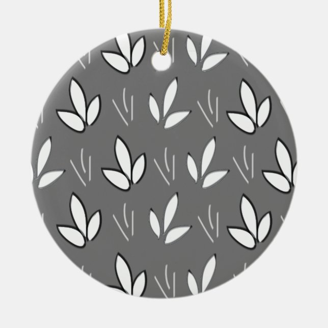 Adorno De Cerámica Elegante acuarela blanca flores gris (Frente)