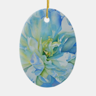 Adorno De Cerámica Elegante acuarela floral azul teal 