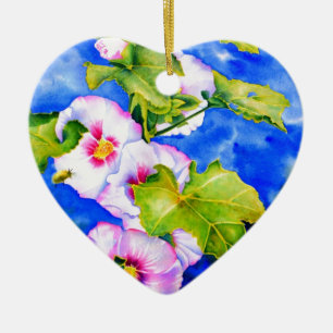 Adorno De Cerámica Elegante acuarela flores florales rosas Hollyhocks