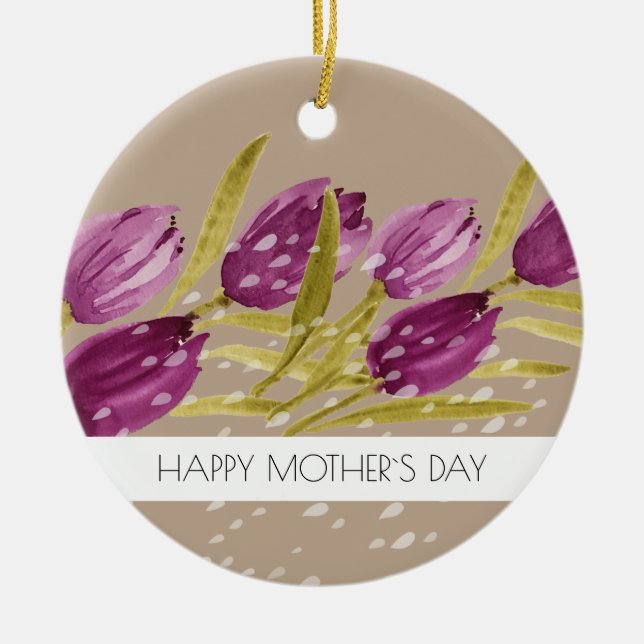 Adorno De Cerámica Elegante acuarela Tulip Flowers Profesional (Frente)