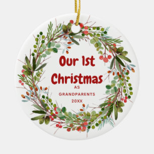 Adorno De Cerámica Elegante acuarela Wreath Primera Navidad