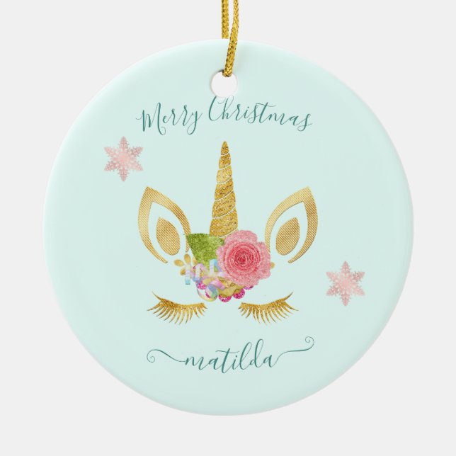 Adorno De Cerámica Elegante adorable purpurina de oro Feliz Navidad u (Frente)