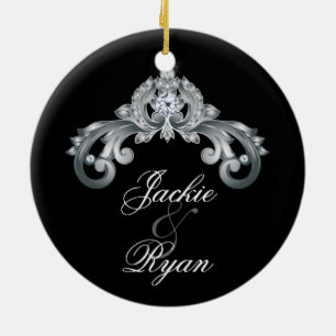 Adorno De Cerámica Elegante aniversario de boda 25° Plata Negra