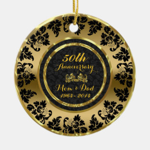 Adorno De Cerámica Elegante Aniversario del Boda Negro y Oro 50
