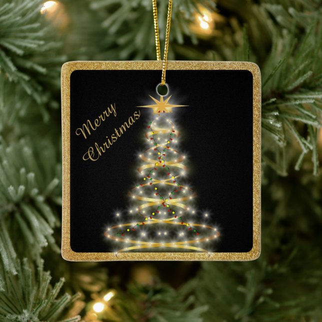 Adorno De Cerámica Elegante árbol de Navidad dorado negro (Árbol)