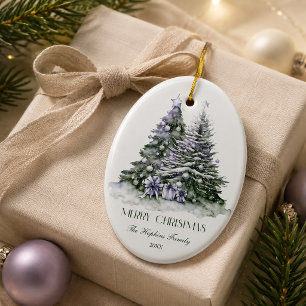 Adorno De Cerámica Elegante árbol de Navidad en acuarela