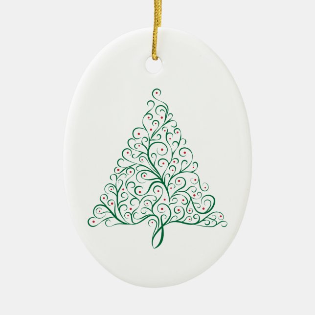 Adorno De Cerámica Elegante árbol de Navidad rojo y verde caligrafía (Frente)