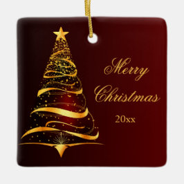 Adorno De Cerámica Elegante árbol de oro minimalista Feliz Navidad