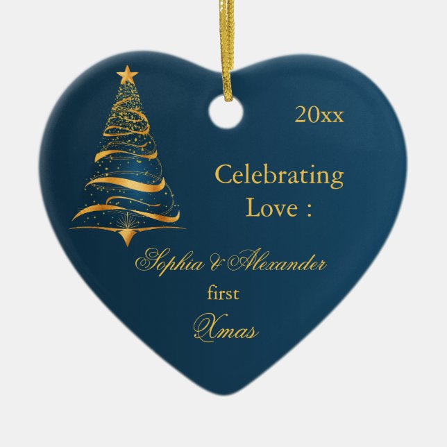 Adorno De Cerámica Elegante árbol dorado recién casados la primera Na (Frente)