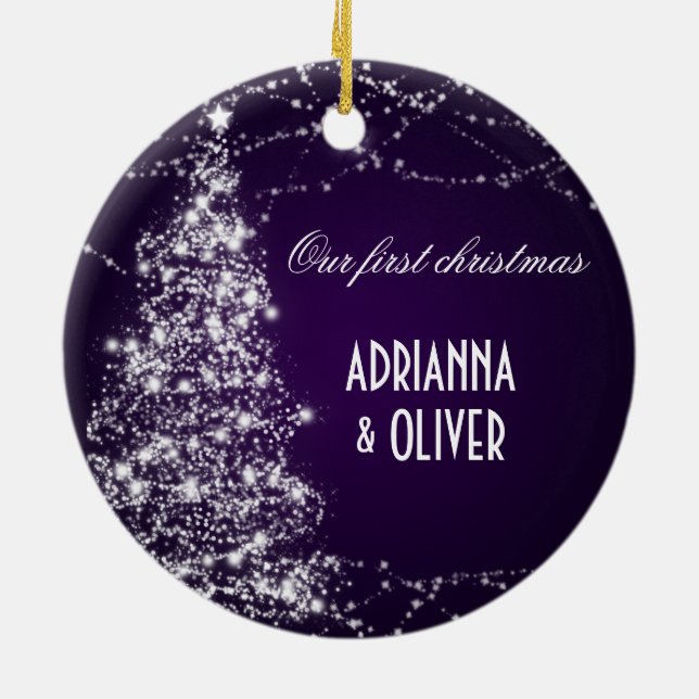 Adorno De Cerámica Elegante árbol morado brillando primera Navidad (Atrás)