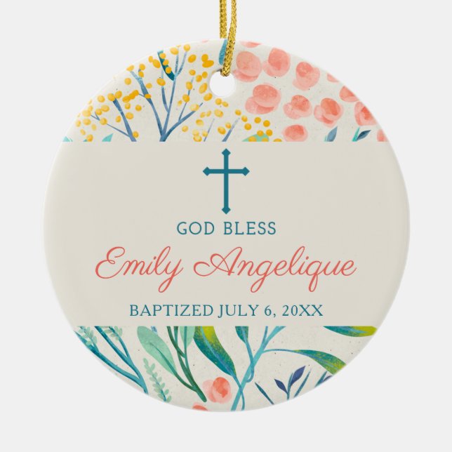 Adorno De Cerámica Elegante bautismo Chica personalizado (Frente)