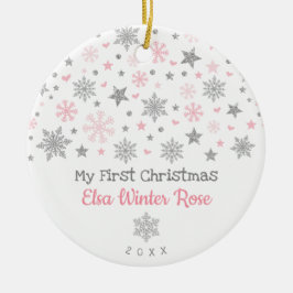 Adorno De Cerámica Elegante bebé de copo de nieve rosa plata primera