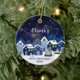 Adorno De Cerámica Elegante Blue Snow House Navidades del bebé