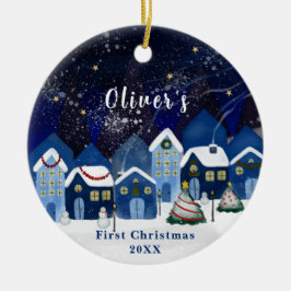 Adorno De Cerámica Elegante Blue Snow House Navidades del bebé