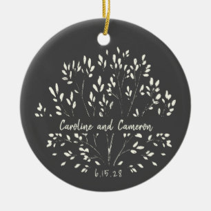 Adorno De Cerámica Elegante Boda Botánica Personalizada Blanco Negro 