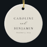 Adorno De Cerámica Elegante Boda de caligrafía de marfil Minimalista<br><div class="desc">Personalizado Elegante Minimalista Marfil Crema Caligrafía Boda Ornamento cerámico</div>
