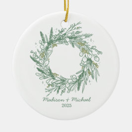 Adorno De Cerámica Elegante Boda de Wreath Botánico de Invierno Verde