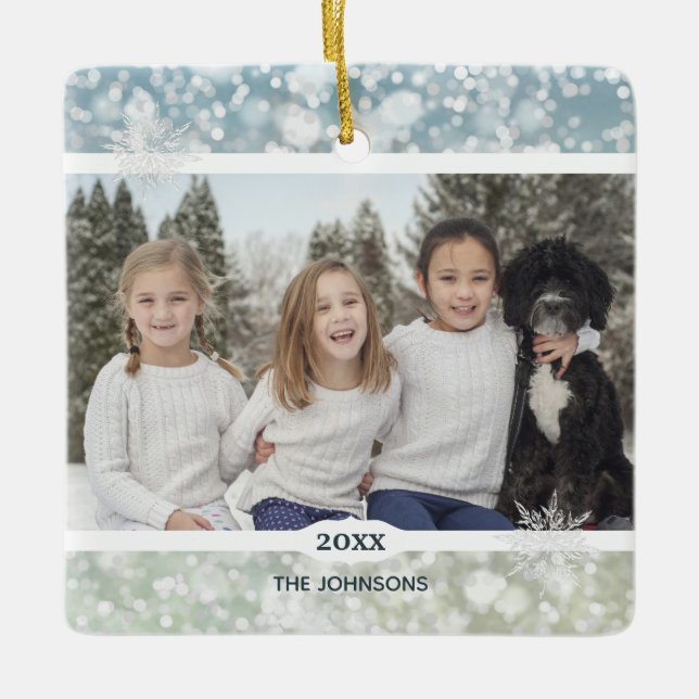 Adorno De Cerámica Elegante Bokeh de cristal con copo de nieve (Anverso)