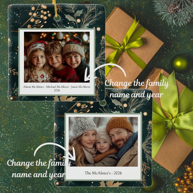 Adorno De Cerámica Elegante Botánico Verde De Doble Lado (These elegant Christmas ornaments can be hung in your tree or can be gifted to someone special!)